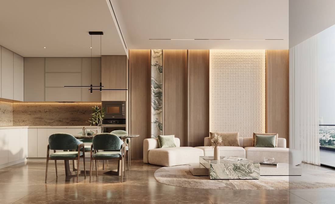 Open-plan living and dining room